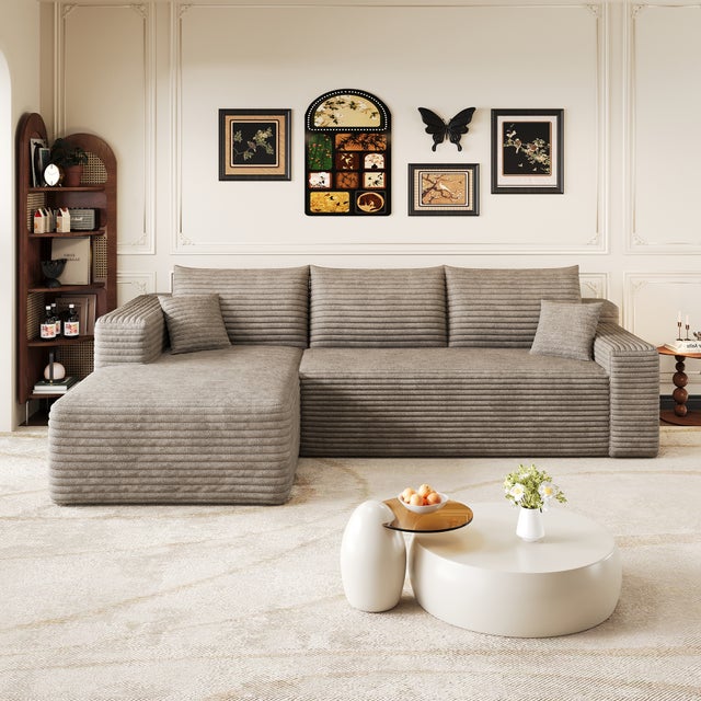 Canapé d’angle en L 3 places 241x151x58 cm style nuage, design moderne minimaliste, assise profonde pour salon, sans montage, tissu, Kaki