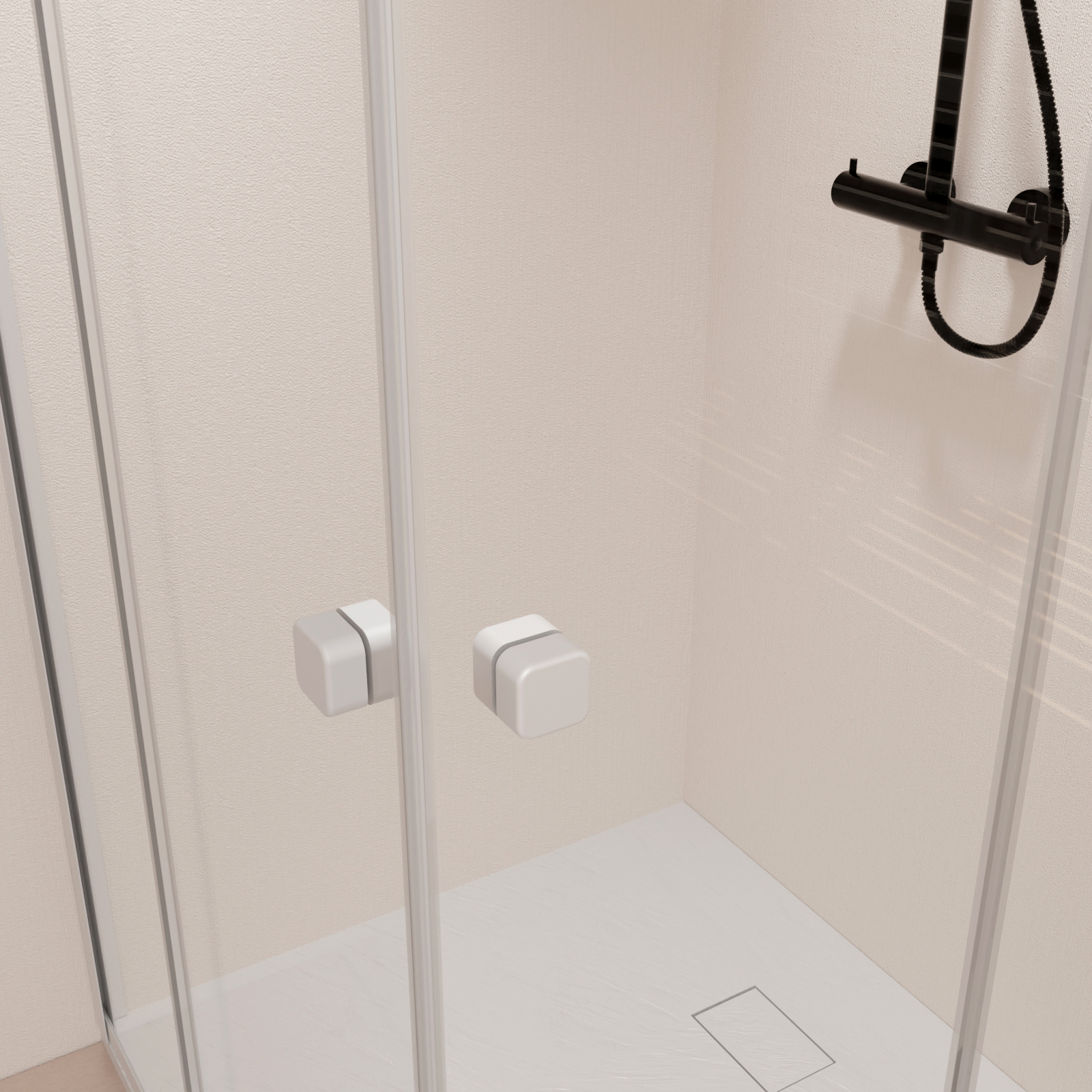 Porta Doccia Quadrata Bianca Estensibile da 77 a 90 cm - Vetro Trasparente - WHITY - 8