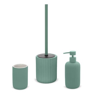 Set Accessori Bagno In Bambù CERBIOR 6 Pezzi Nero | Portasapone, Portaspazzolino, Dispenser Sapone, Scopino WC, Pattumiera | Kit Completo Elegante Per Arredo Bagno