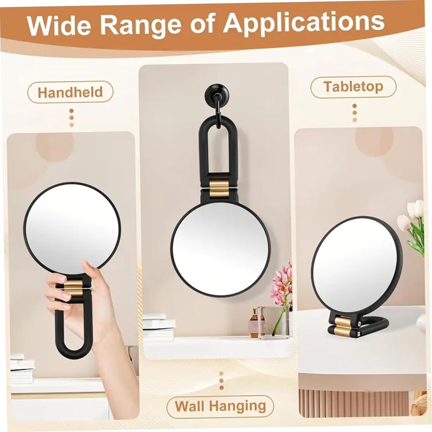 Miroir grossissant x50, miroir de maquillage double face avec poignée réglable à 360°, support mural/conception de table pour maquillage - 3