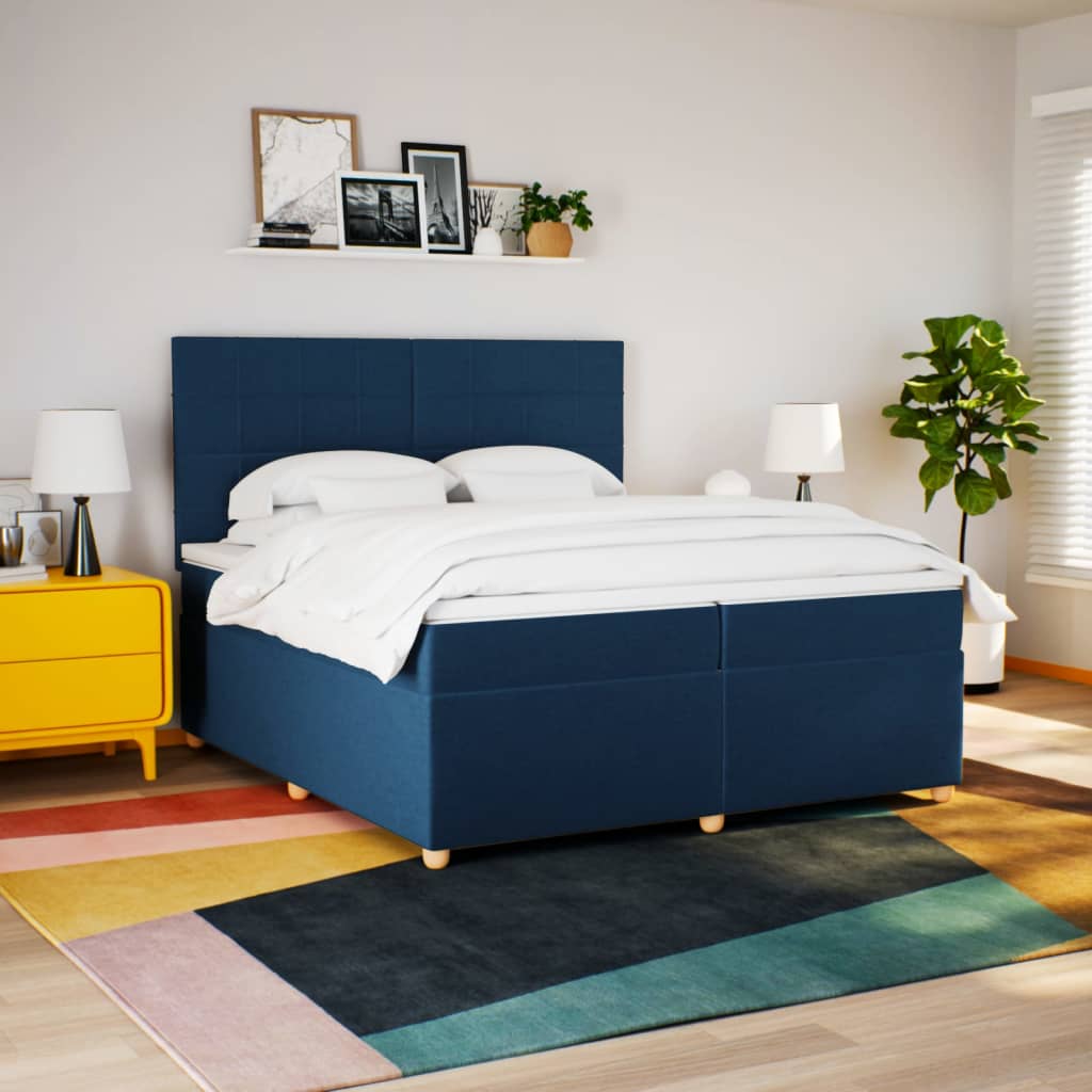 Maison Exclusive - Sommier à lattes de lit avec matelas Bleu 200x200 cm Tissu - 3