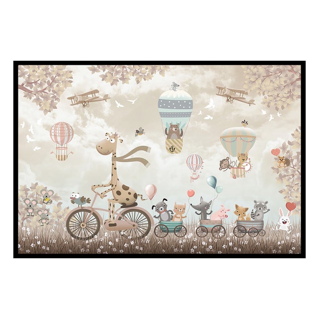 Affiche encadrée animaux montgolfière douce - 60x40cm