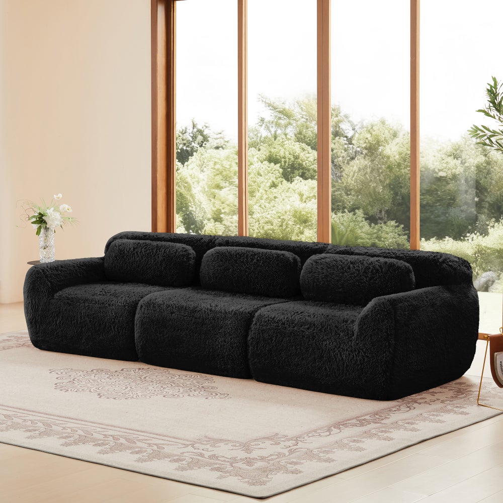 Sofa 3-osobowa, modułowa, pluszowa, głęboka, z poduszkami