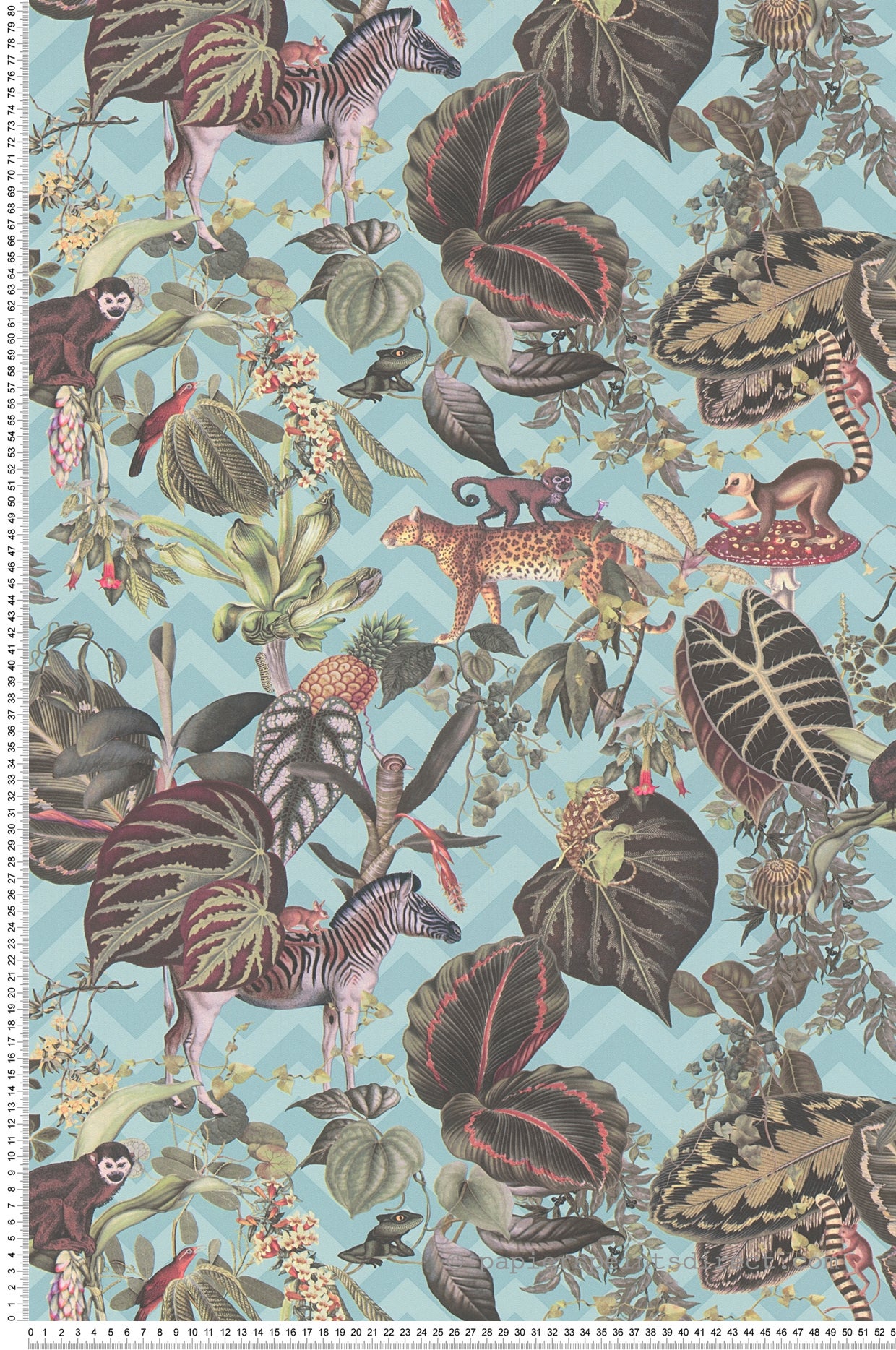 Papel pintado retro azul a rayas estilo retro tropical papel pintado animales monos, cebras y guepardos papel pintado creativo