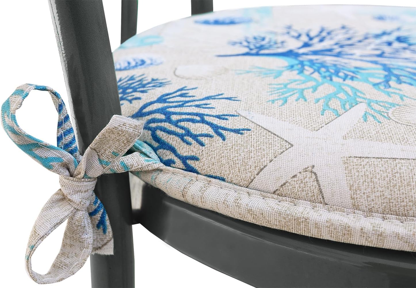 Lot De 4 Coussins De Chaise Rond Coton Avec Lacets Lavable Doux Corail Bleu Ciel - 3