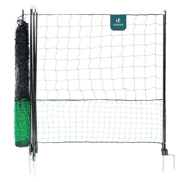 Kit filet à poules 12m avec piquets double pointes - Clôture volaille avec porte d’accès - Enclos extérieur en PE vert - VOUNOT®