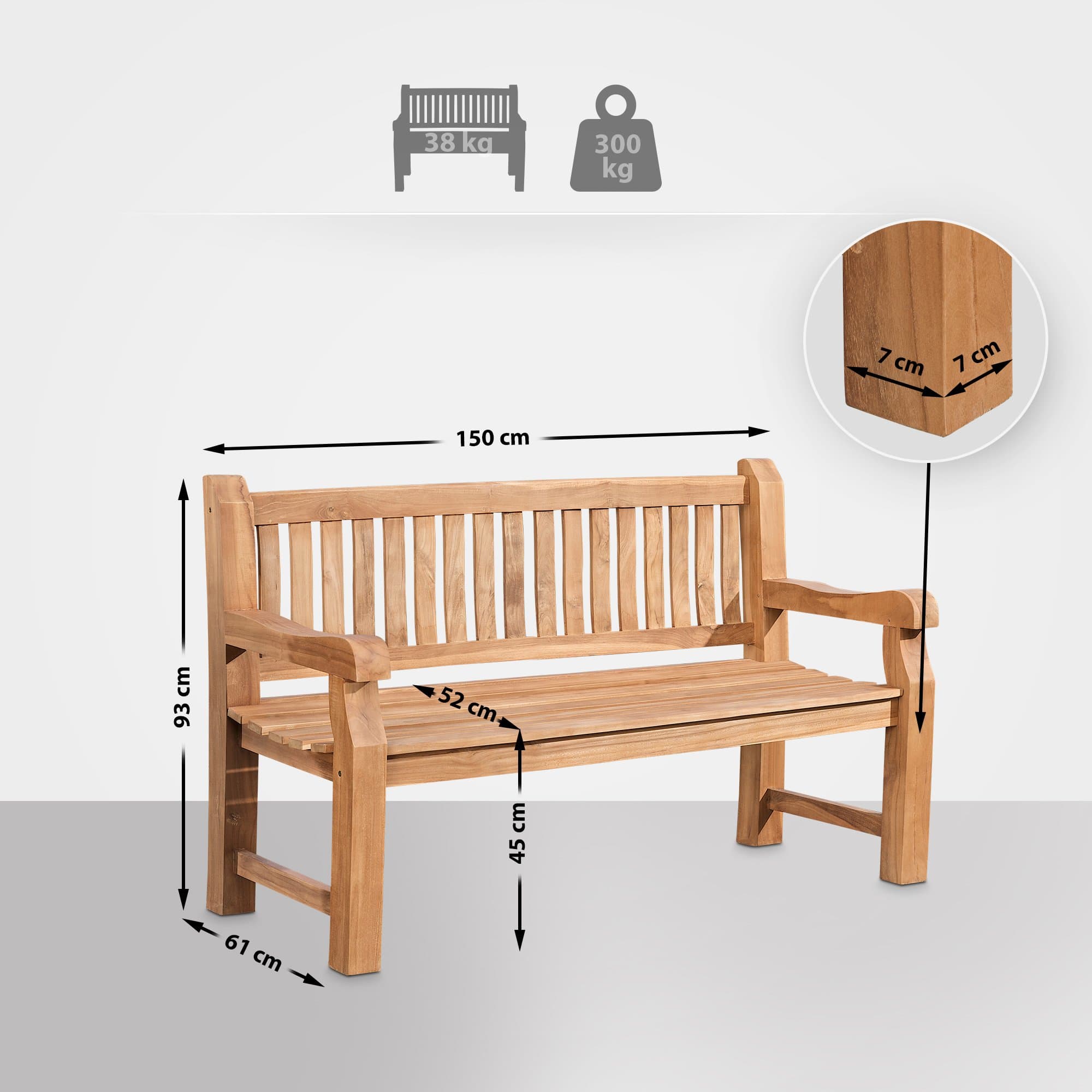 Banc De Jardin En Teck Java - 150cm - Style British - Dossier Arabesque - Montage Requis
