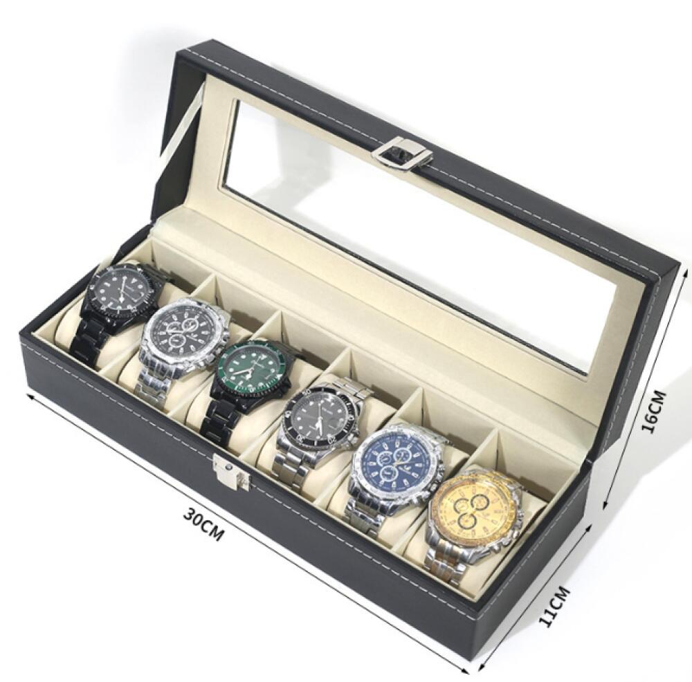 Boîte à Montres avec 6 Fentes, Écrin à Montres en PU, Étui de Collection de Montre, Rangement pour Organisateu Montres en Noir - 2