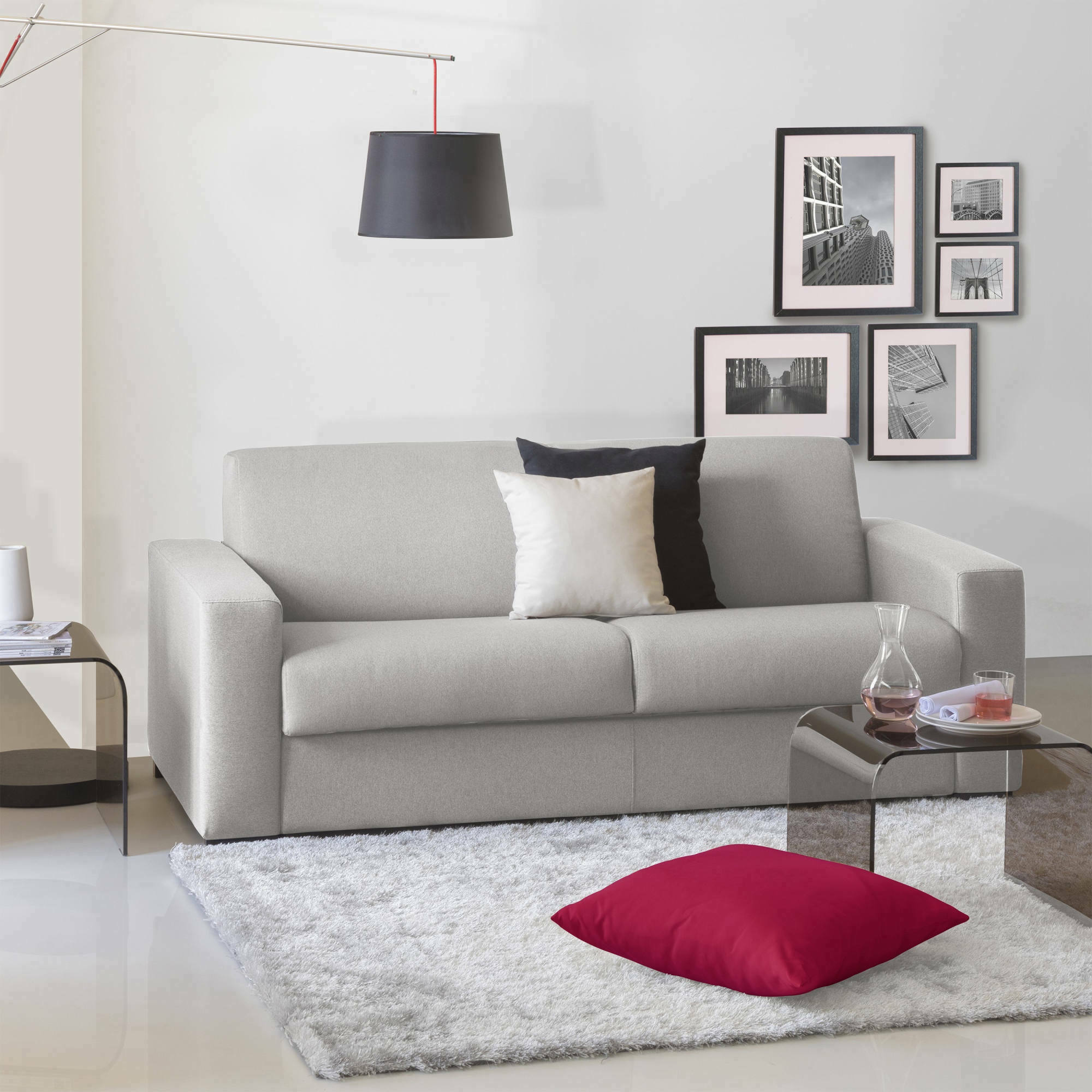 Sofá cama 3 plazas alicia, sofá de salón con apertura giratoria de tejido acolchado, reposabrazos slim, 100% made in italy, 200x95h90 cm, gris