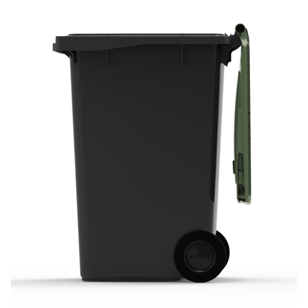 ESE France Conteneur Poubelle à déchets 2 roues - 240L - Robuste et Économique - 100% Recyclé - Gris avec Couvercle Vert - Fabriqué en France - 3