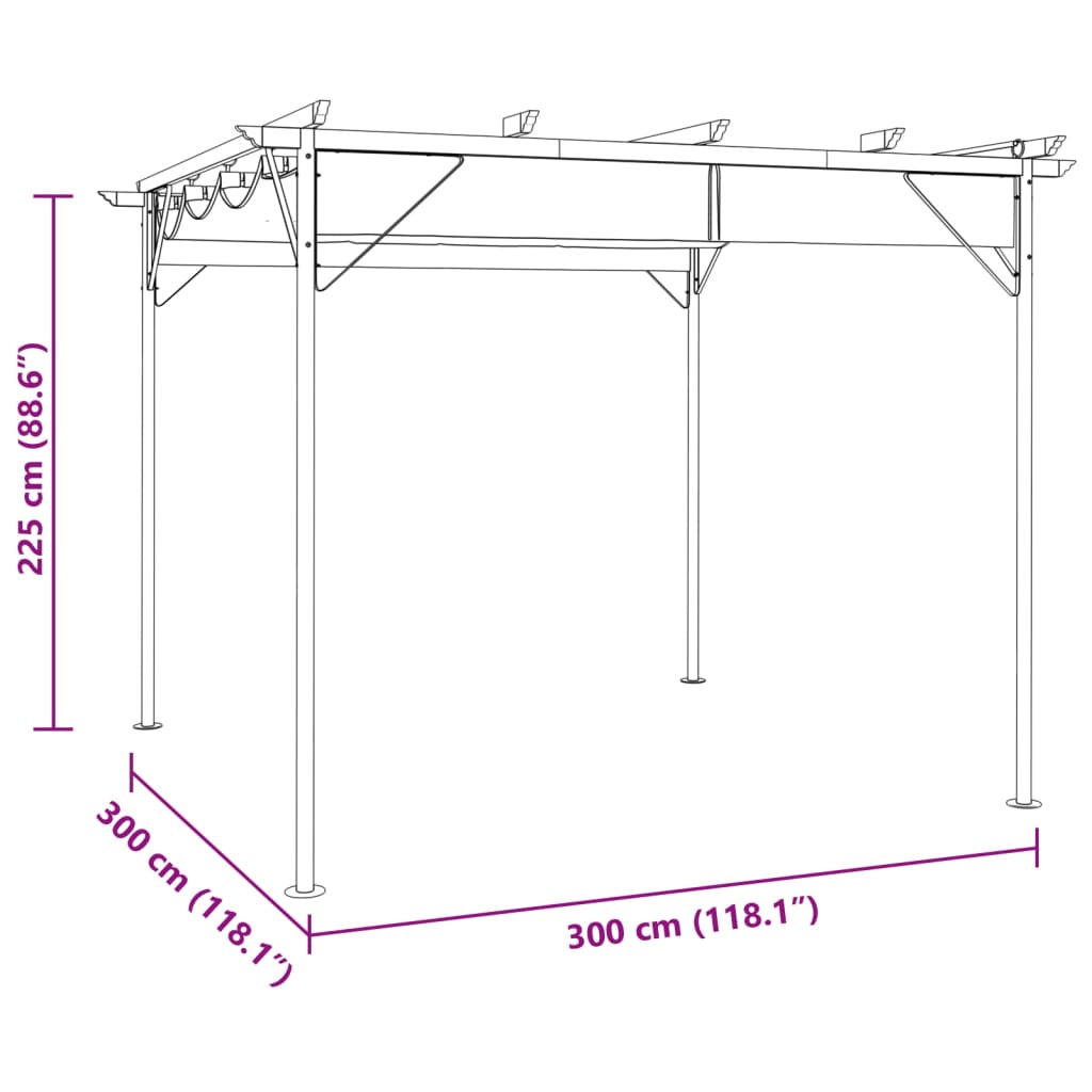 Tenda de jardim | Pérgola com toldo retrátil 3x3 m 180 g/m² aço antracite CFW310778 - 6