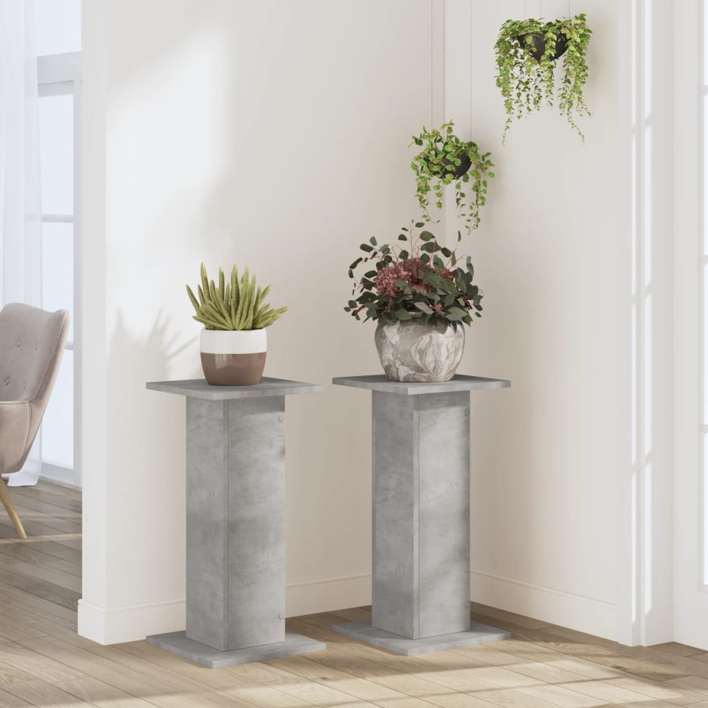 Supports pour plantes, 2 pièces, gris béton, panneau de bois - 3
