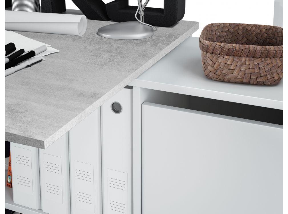 Bureau MARION avec caissons multipositions - Blanc / Béton - 5