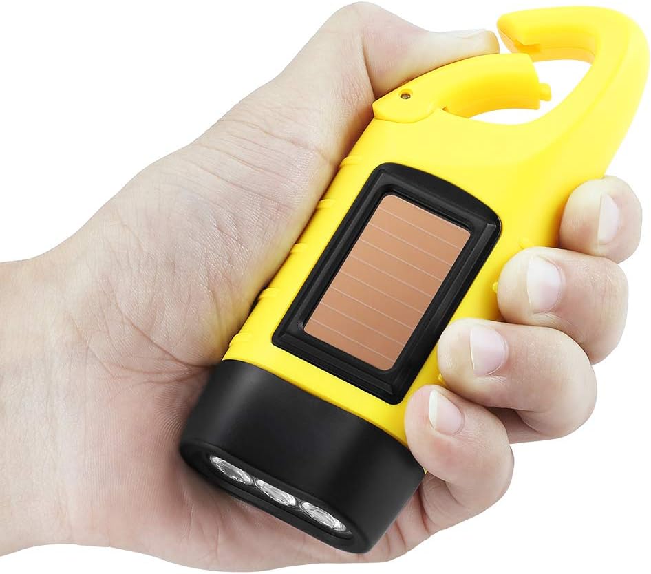 Lot de 2 lampes de poche solaires-jaune, lampe de poche rechargeable à manivelle, lumière de secours pour activités de plein air - 4