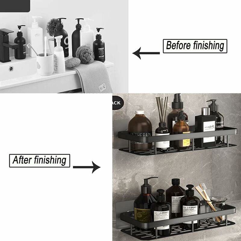 Caddy de chuveiro, zenamento de chuveiro sem perfuração, 2 peças, cesta de banheiro de alumínio, zenamento de chuveiro preto - 2