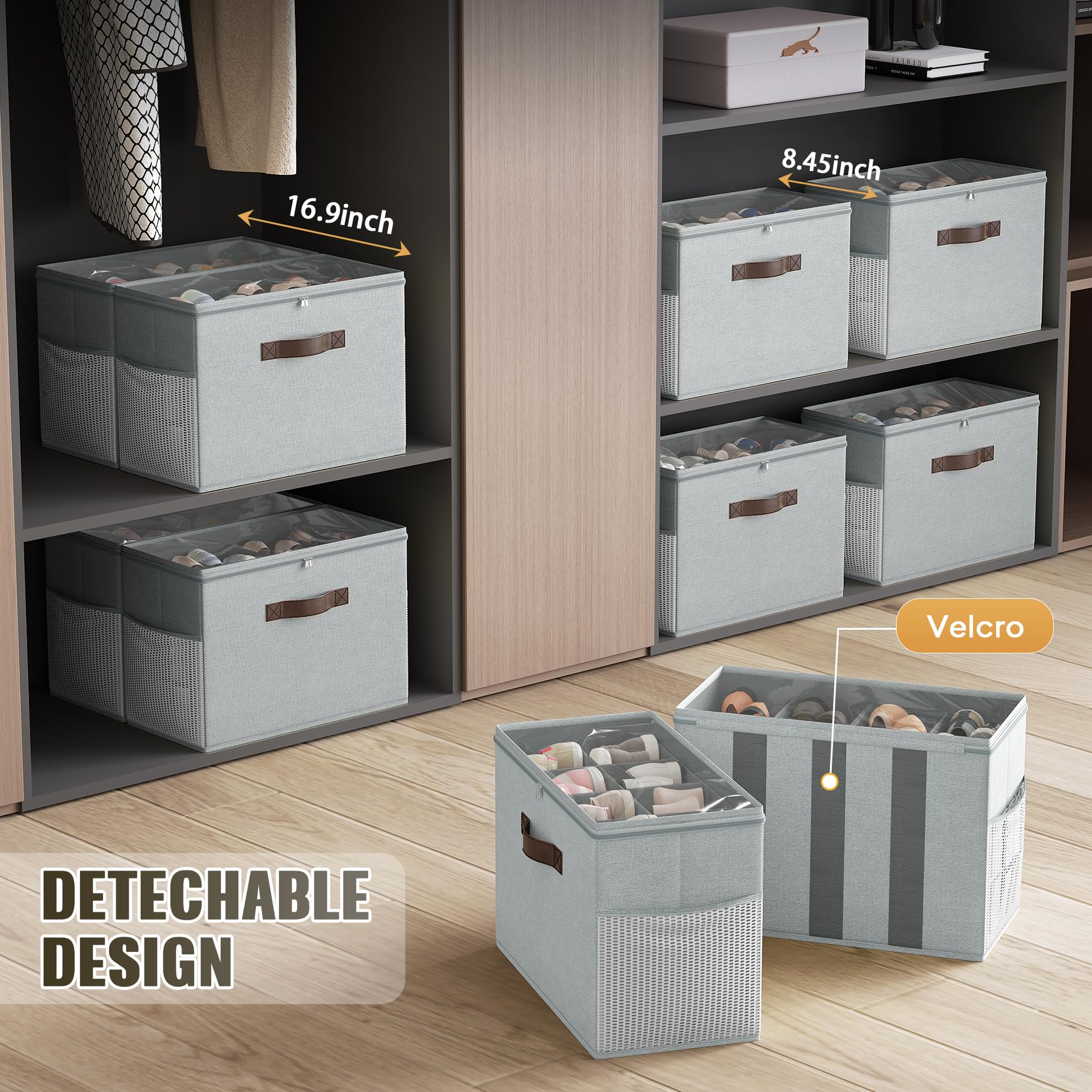 BEXTCOK 2 bacs de rangement pour chaussures, bacs pliables à compartiments avec couvercle, bacs de rangement anti-poussière pour sous le lit - 6