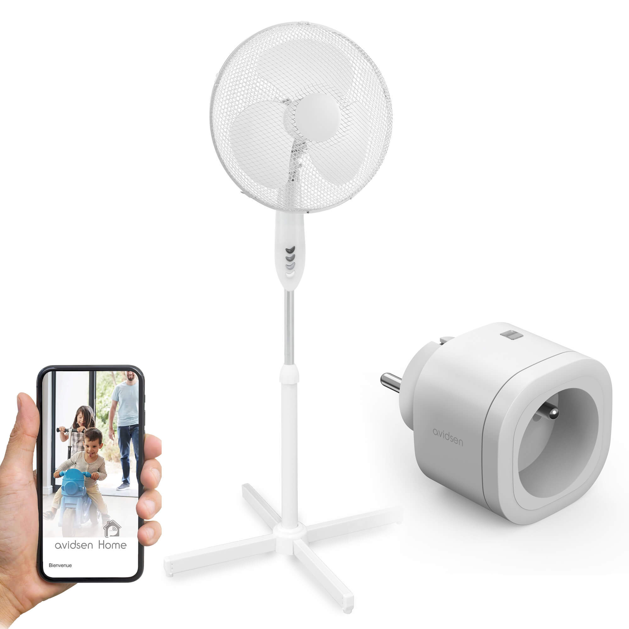 Ventilateur Sur Pied Easymate Blanc - 3 Vitesses, Oscillation 90°, Hauteur Réglable