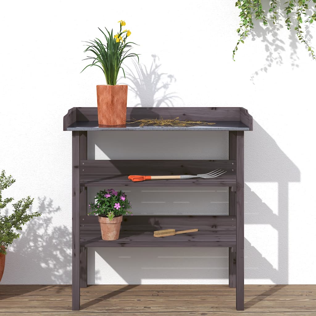 Jardinière | Table à plantes avec étagères gris 78x38x82,5 cm bois de sapin CFW71145 - 3