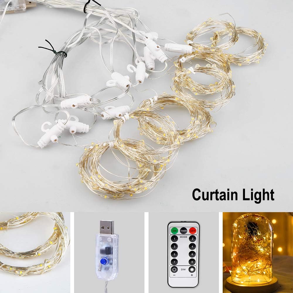 Rideau Lumineux, Fenêtre Guirlandes Lumineuses 300 LED 3m*3m, 8 Modes d'Eclairage, Ambiance pour Décoration- Blanc Chaud - 2