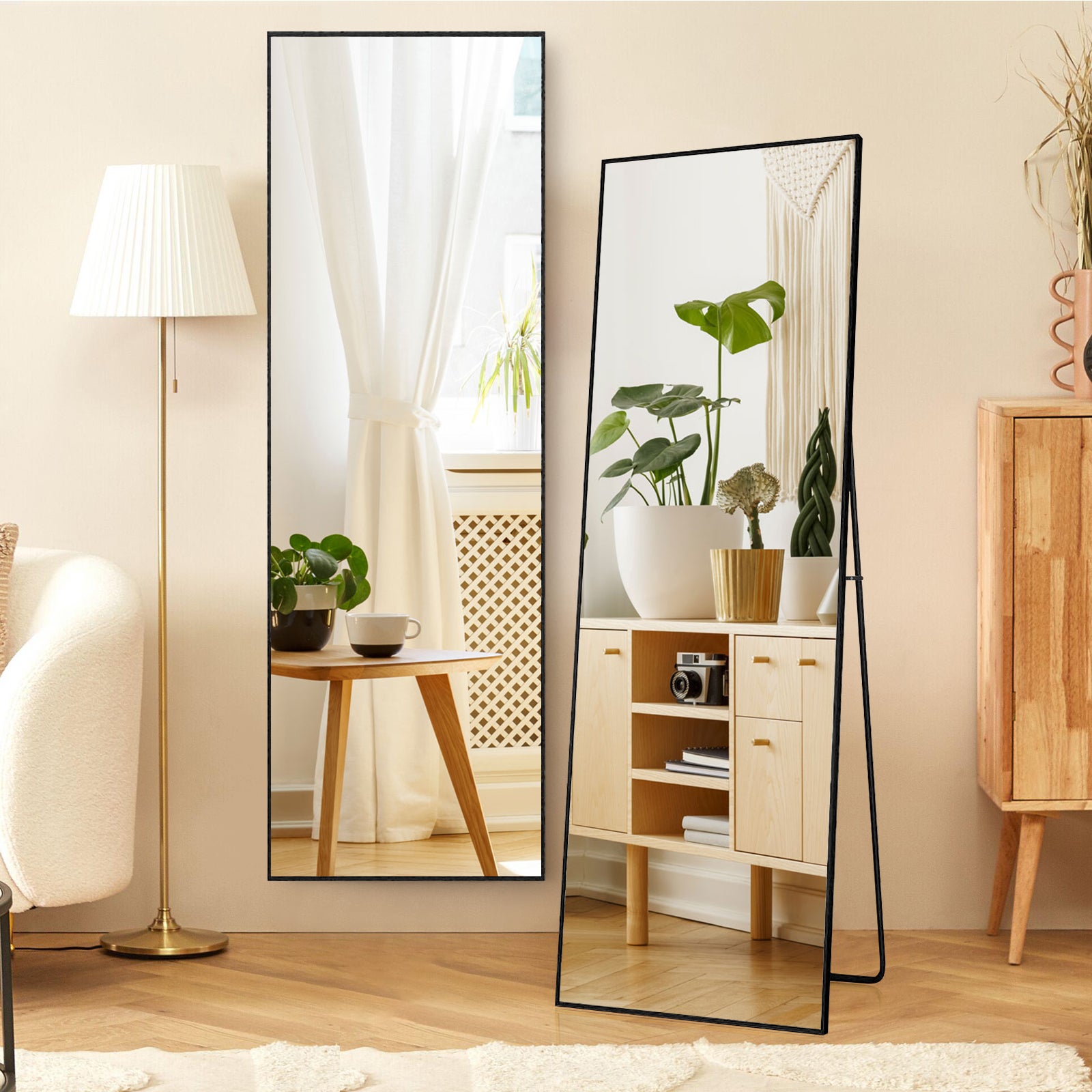 Miroir sur pied pleine longueur, 162 x 53 cm, Noir HD, cadre en alliage d'aluminium, miroir mural en verre trempé, idéal pour la chambre, le dressing - 6
