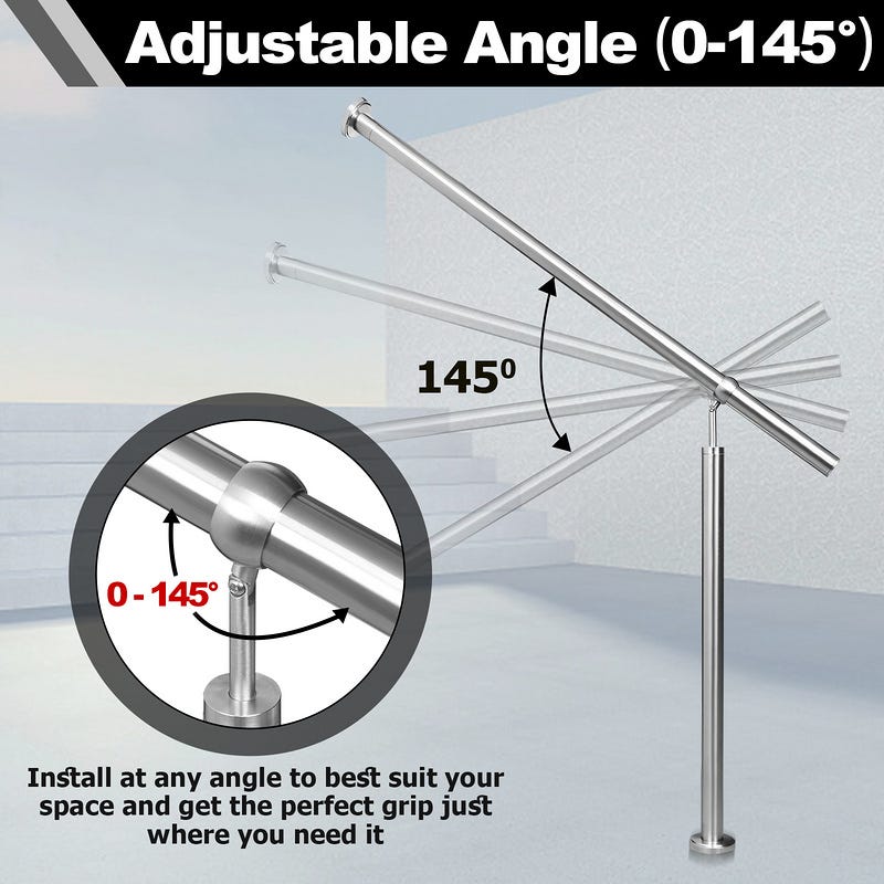 Corrimano In Acciaio Inox 80 Cm - Ringhiera Da Parete Per Scale Interne Ed Esterne, Con Supporti - Foto 7