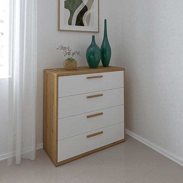 Cassettiera Bianca 4 Cassetti 60x90cm - Mobile Camera Da Letto Moderno In Legno - Foto 9