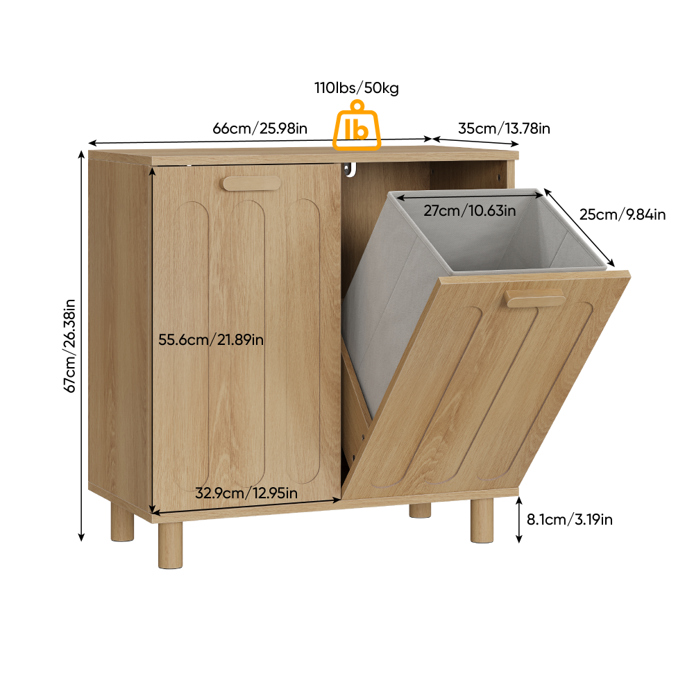 Panier à linge basculant en MDF chêne, armoire de rangement salle de bain, style européen, Art Déco, panier amovible, meuble moderne - 2