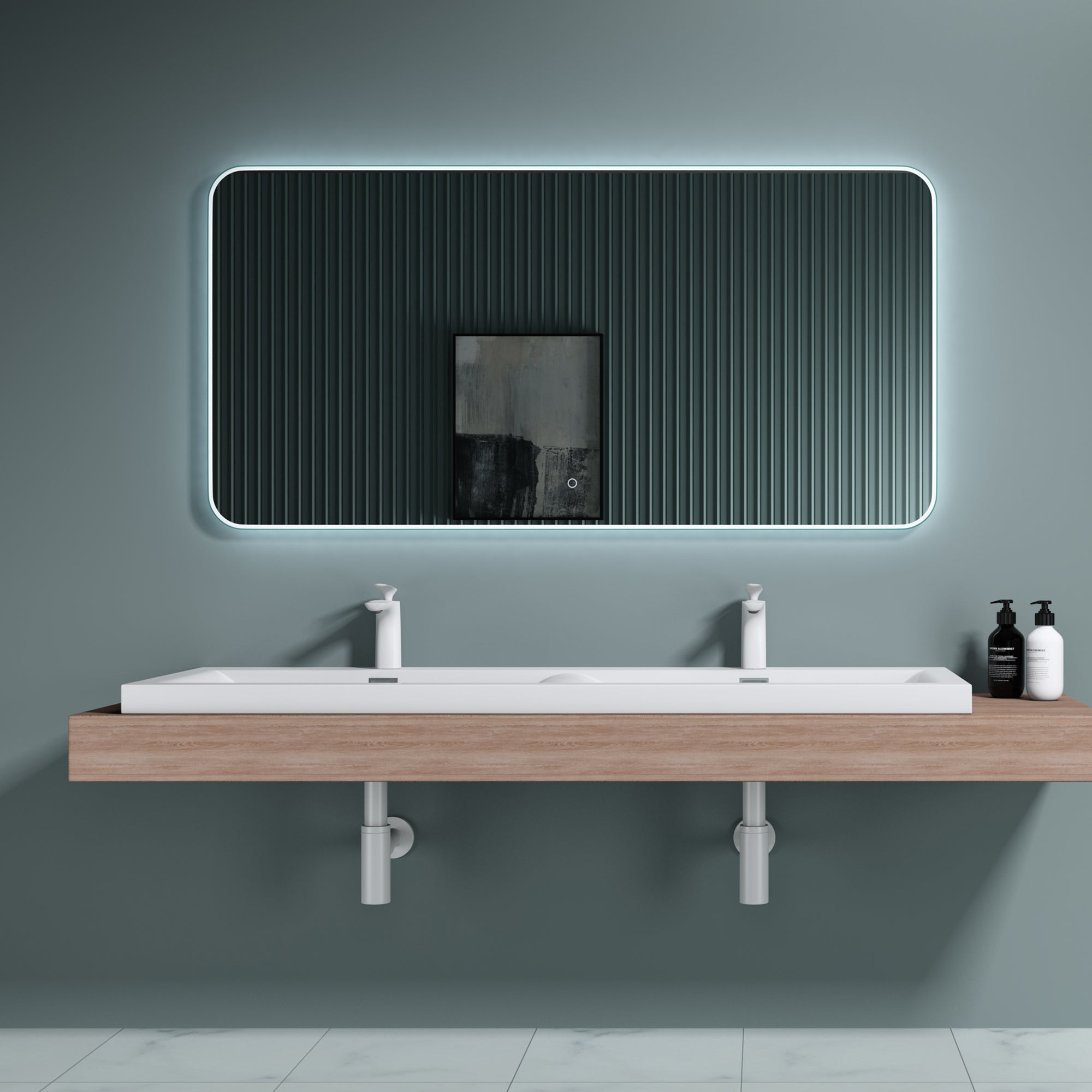 Double Lavabo, Lavabo à Encastrer, Vasque à Encastré, Lave-Mains, 144x48x12cm, Solid Surface, Colossum03 doporro - 4