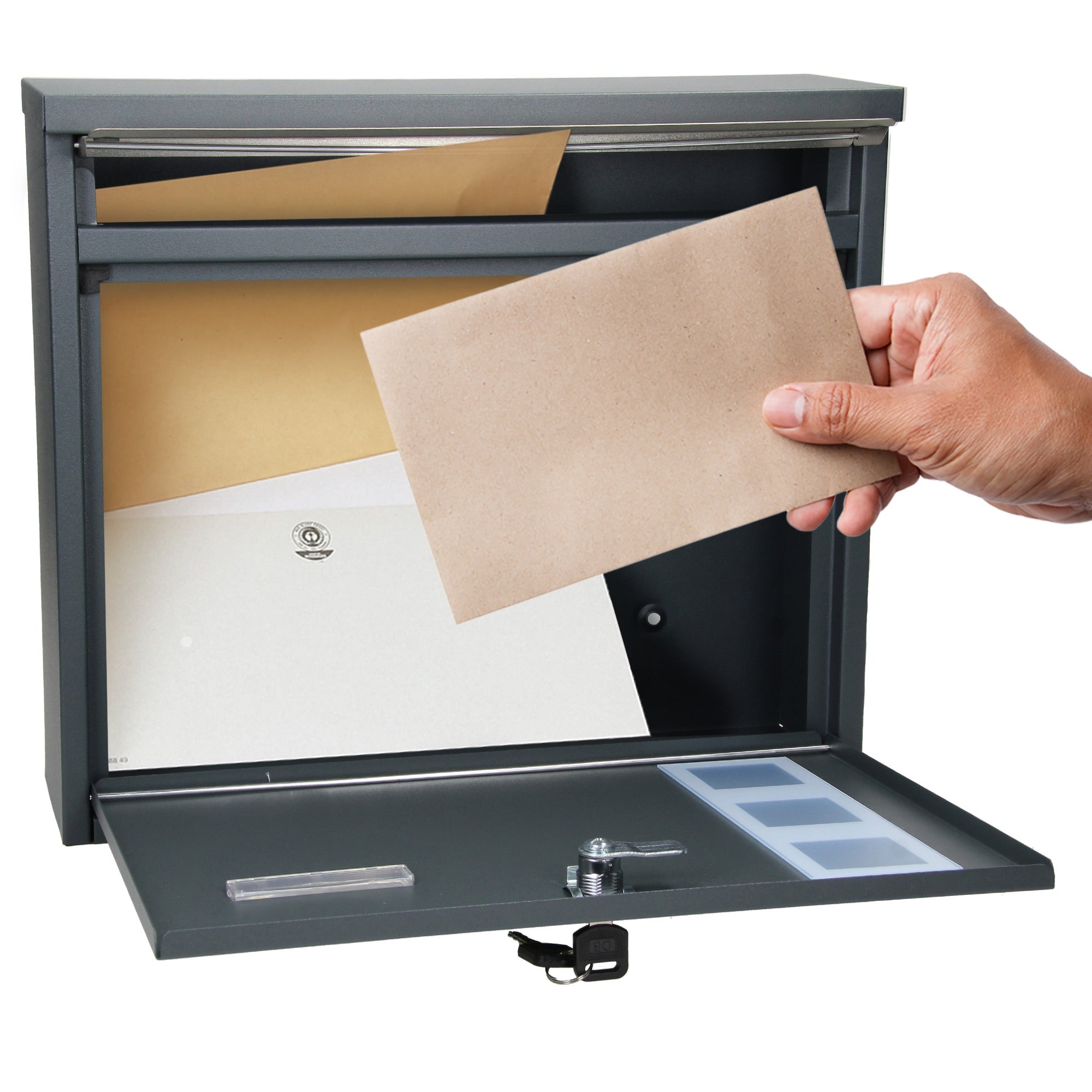 Boîte aux lettre avec plaque acier mailbox sur pied et support anthracite 120 cm - 4