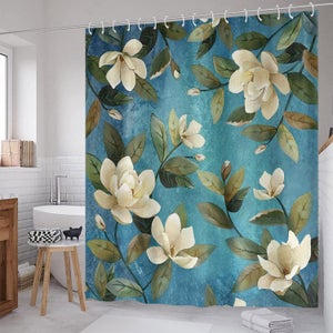 Tenda Da Doccia 180x220 Cm Anti-Muffa - Impermeabile Con Ganci - Fiore Blu Lavabile - Foto 4