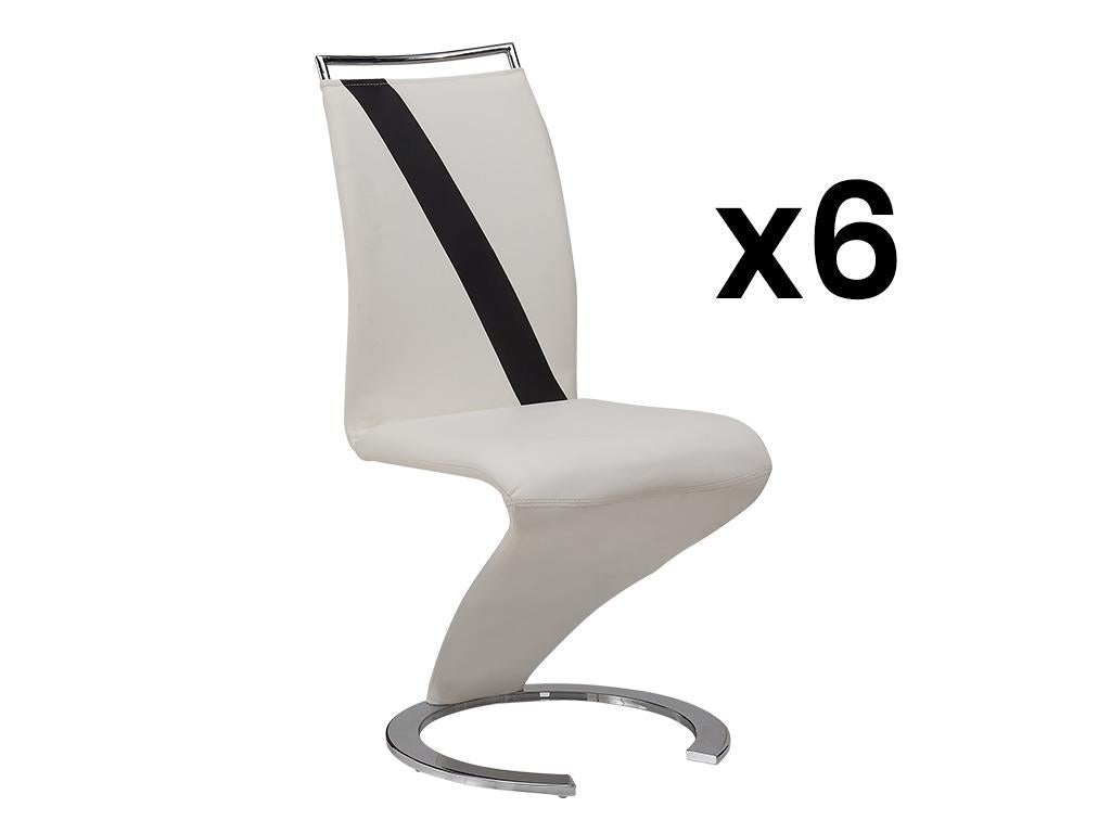 Komplet 6 krzeseł TWIZY - Materiał skóropodobny czarny + biały
