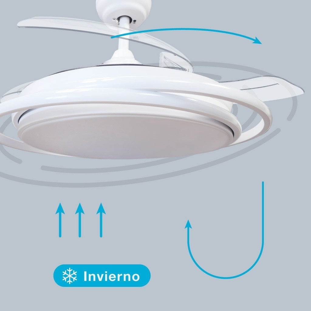Ventilador de techo con luz de aspas retráctiles Ø107cm blanco Motor DC - 5