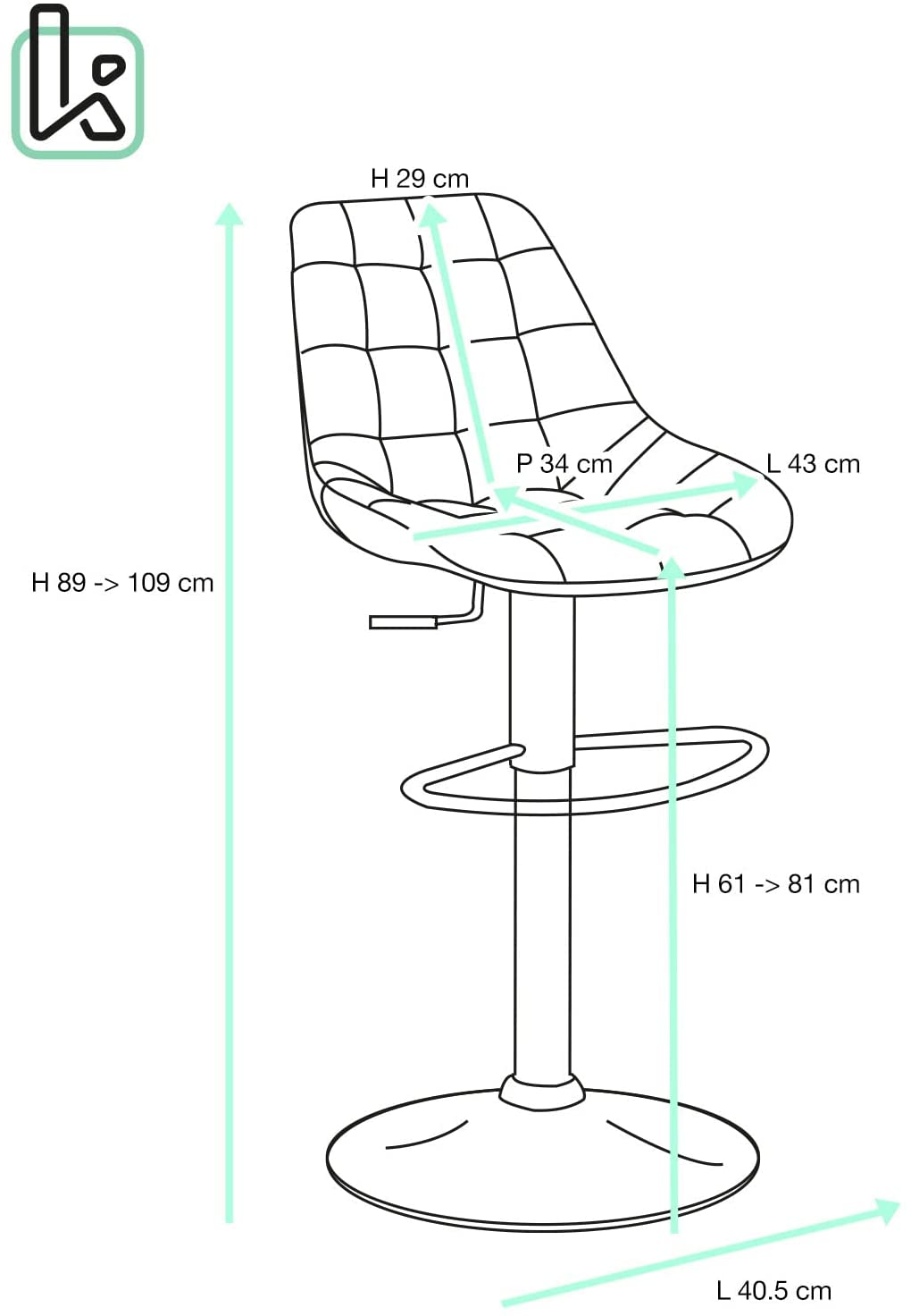 Lot 2 tabourets de bar design, siège simili cuir matelassé avec dossier, pivotant, hauteur réglable, pied chrome SID (noir) - 5