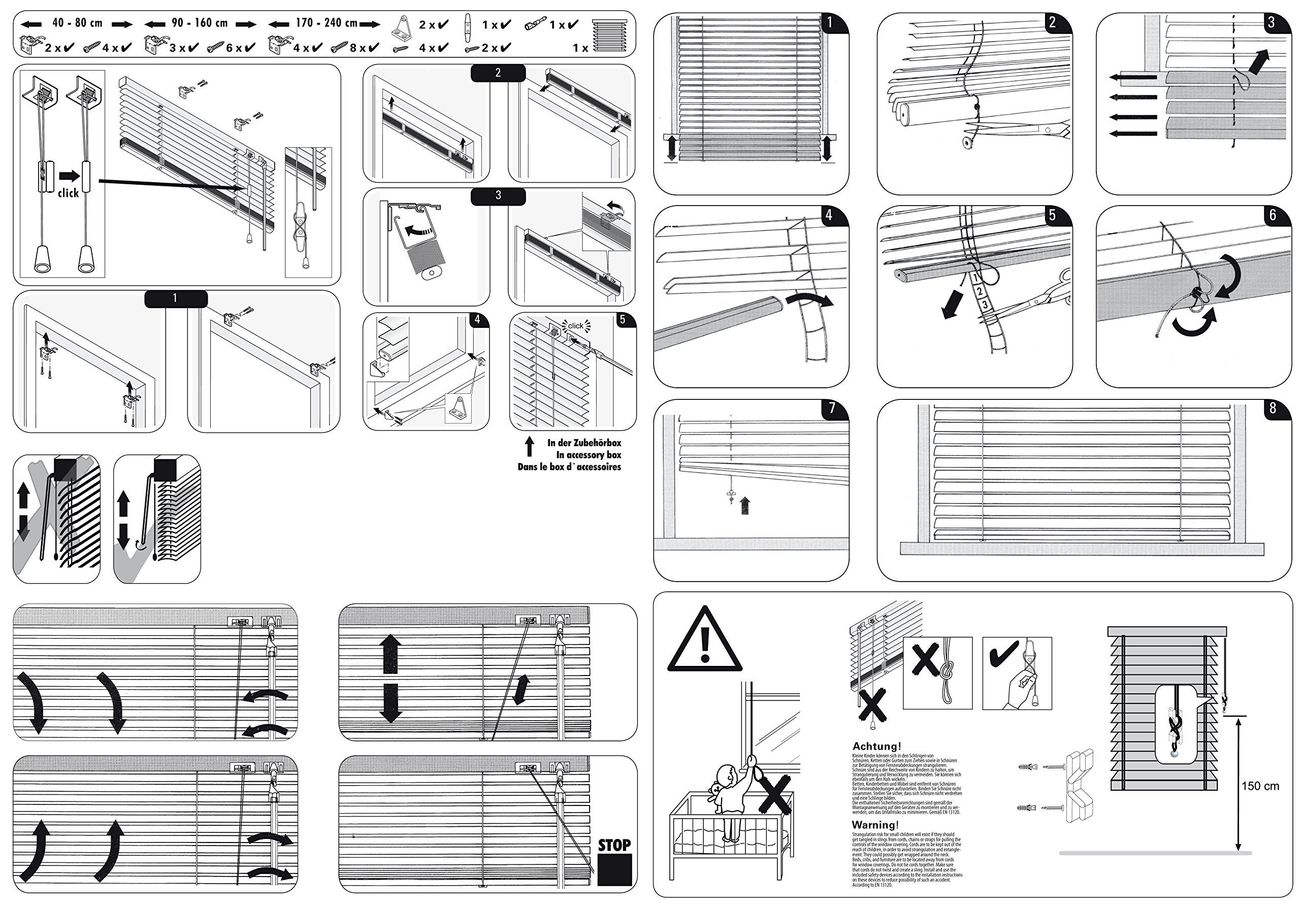 GARDINIA Veneziana in alluminio, Visibilità, Protezione dalla luce e ai raggi solari, Fissaggio al muro e al plafone, Kit di montaggio incluso, Grigi - 3