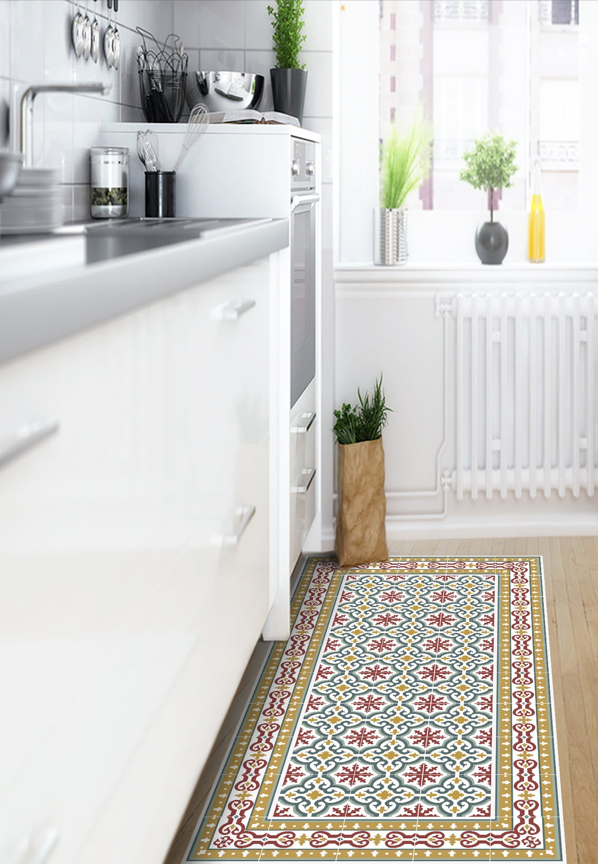 Tapis antidérapant en vinyle Brigitte 50x100 cm - PVC imprimé, lavable, ignifuge, pour le salon ou la cuisine, style hydraulique - 8