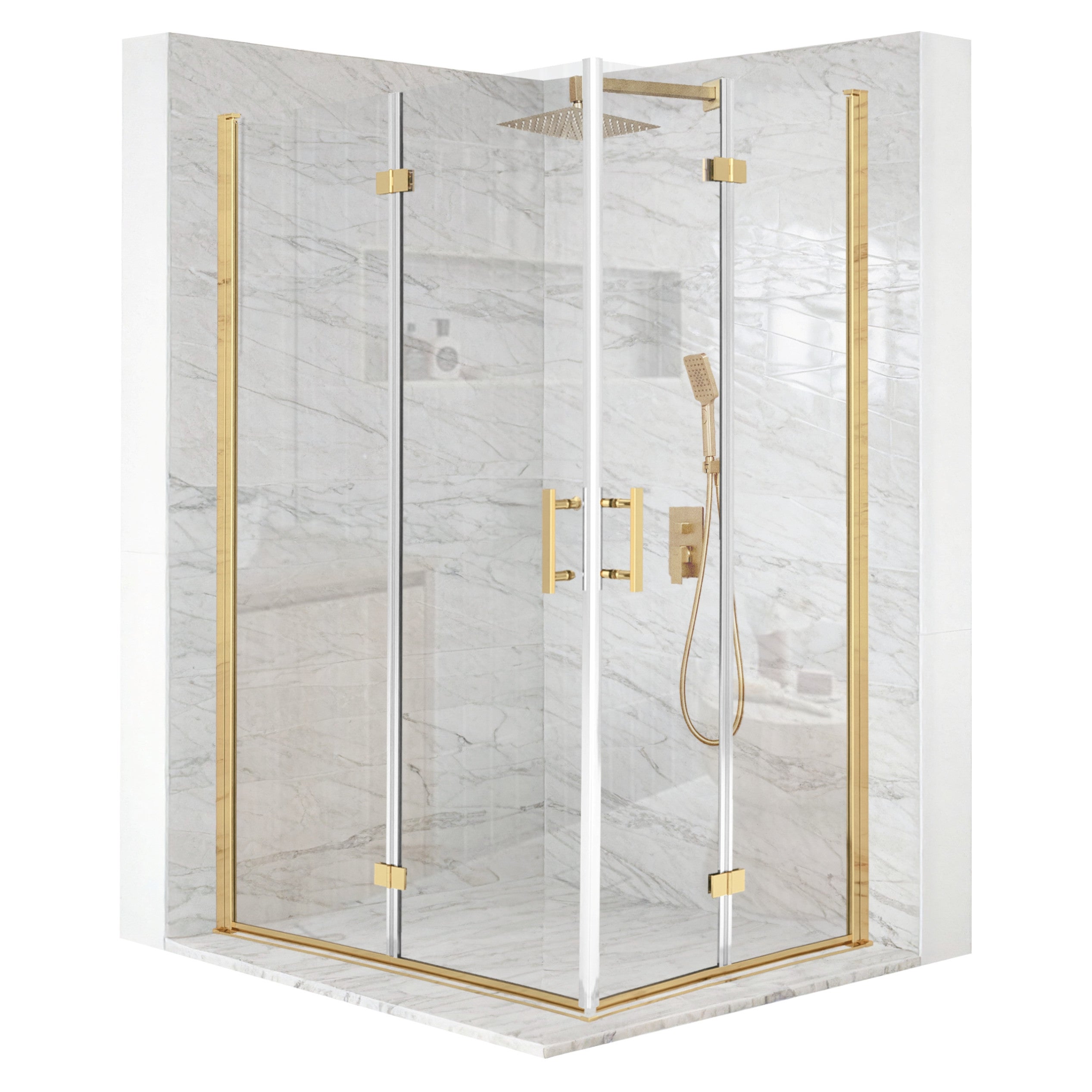 Kabina prysznicowa prostokątna drzwi uchylne złota 110x80cm szkło 6mm + powłoka