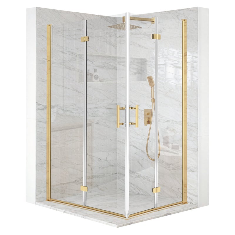 Kabina prysznicowa prostokątna drzwi uchylne złota 100x80cm szkło 6mm + powłoka
