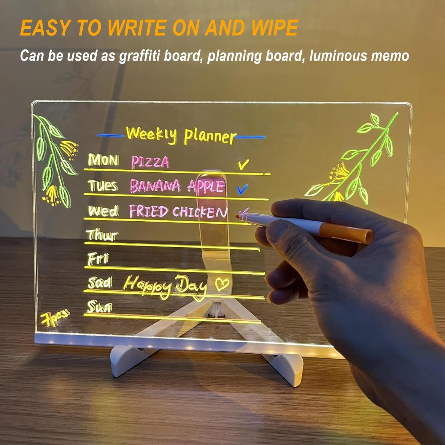 Panneau acrylique lumineux à LED, panneau d'affichage LED couleur, panneau de message LED, effaçable, avec autocollant de transfert - 20*30 cm - 4