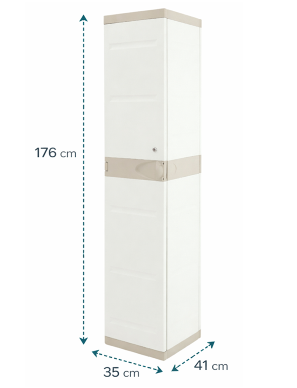 Armoire en plastique beige avec clé, crochet, 2 étagères réglables | Dimensions : 176x41x35 cm - 2