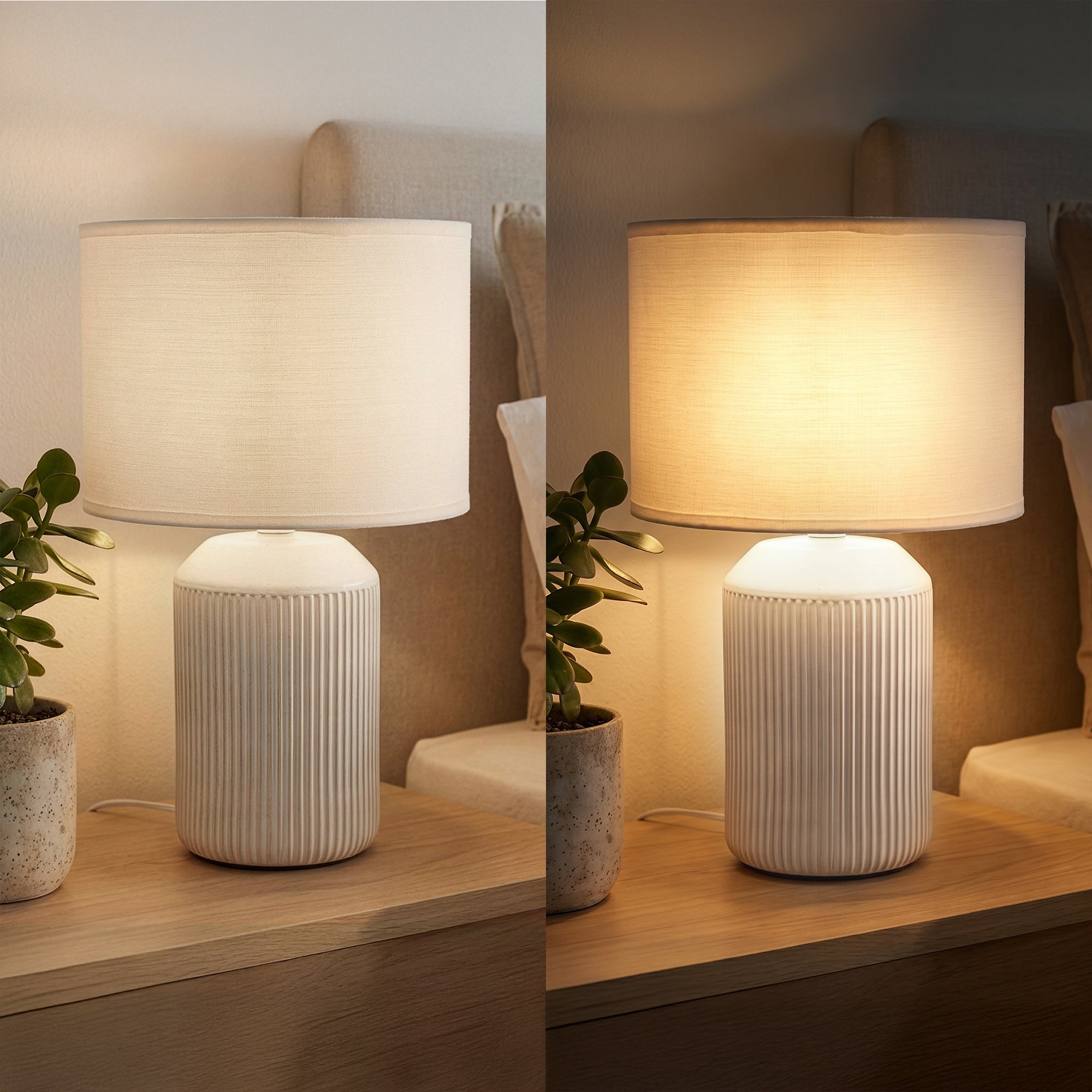 Lampe de table INO en céramique avec abat-jour tissu, blanc, câble interrupteur, IP20, Ø220x375mm, douille E27 max. 10W, sans ampoule - Briloner - 9