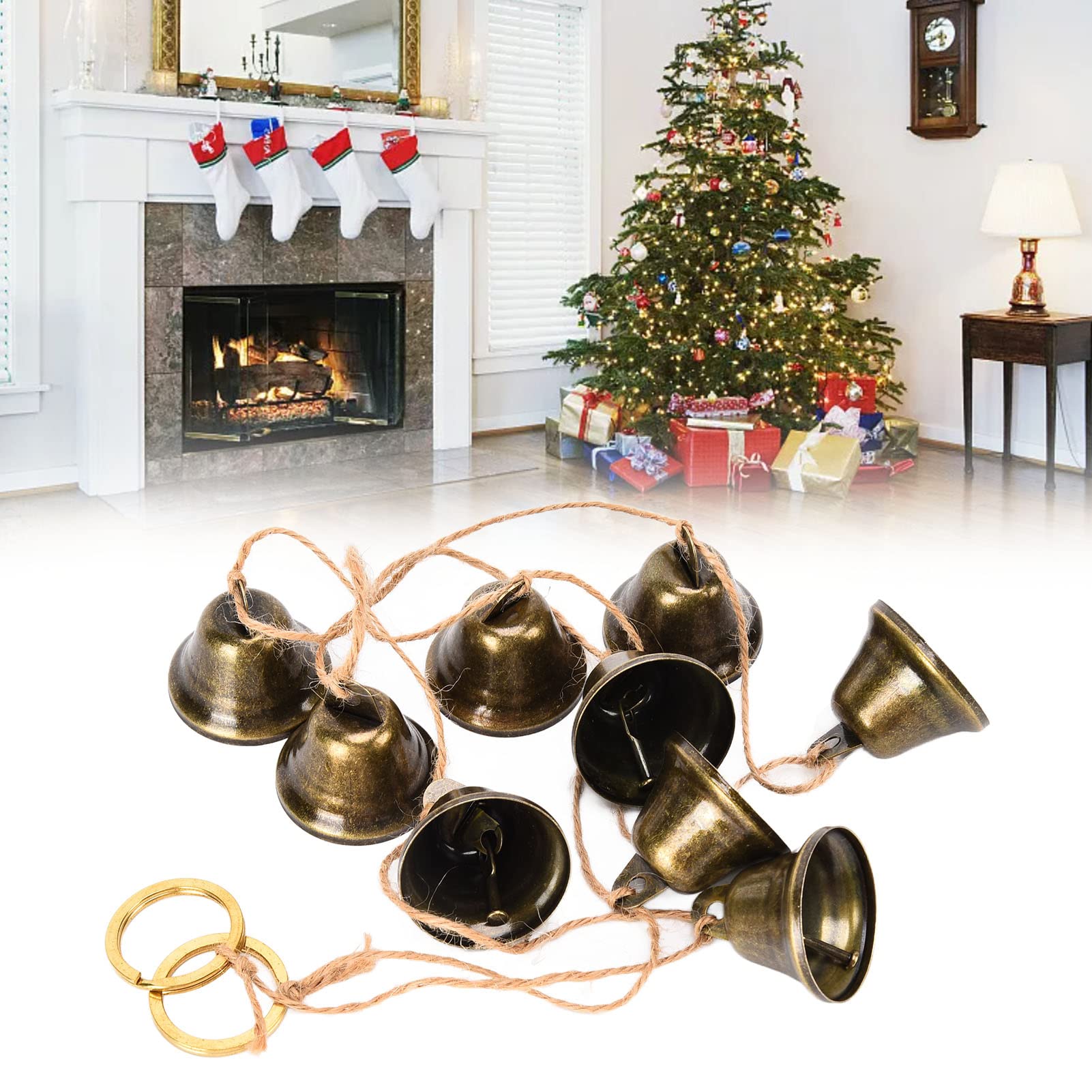 Campanas decorativas, 9 cuerdas de campanas colgantes, campanas pequeñas para colgar en la pared, campanas navideñas vintage de hierro para decoracion - 3