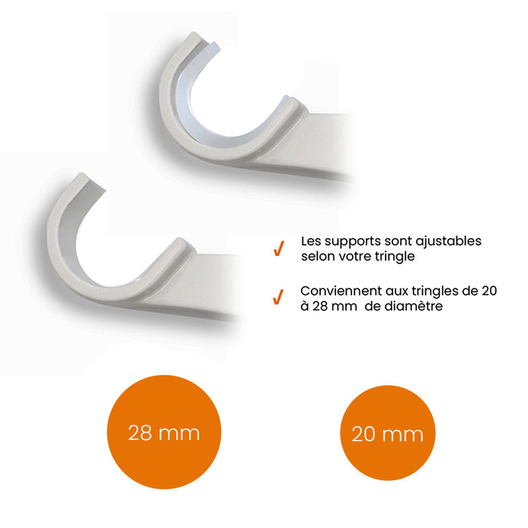 4 Supports Sans Perçage, pour Tringle à Rideaux, ø20-28mm, pour Coffre de Volet Roulant - 5