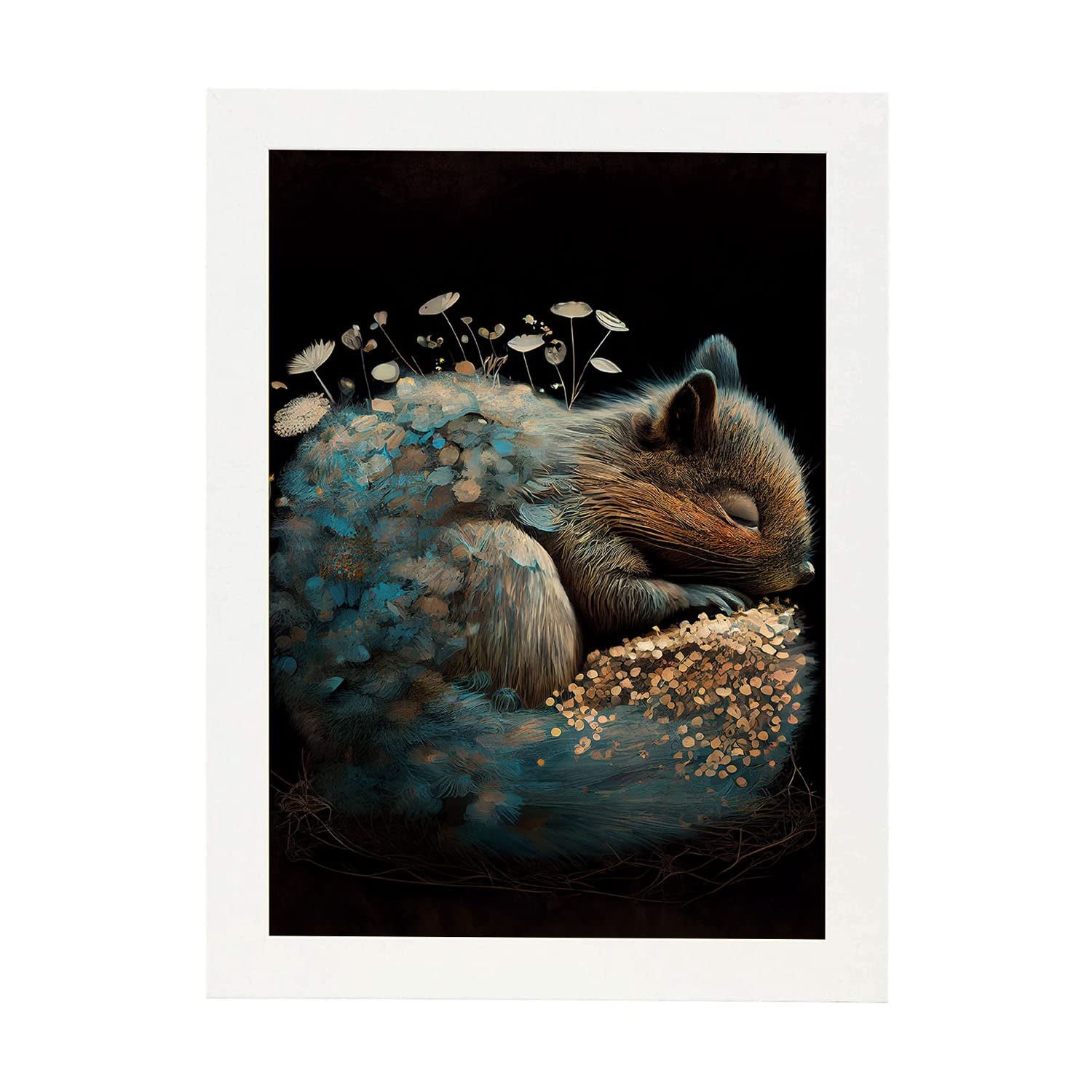 Nacnic poster de ardilla en estilo precisionismo ilustraciones infantiles a todo color de animalitos durmiendo a3 marcos blanco