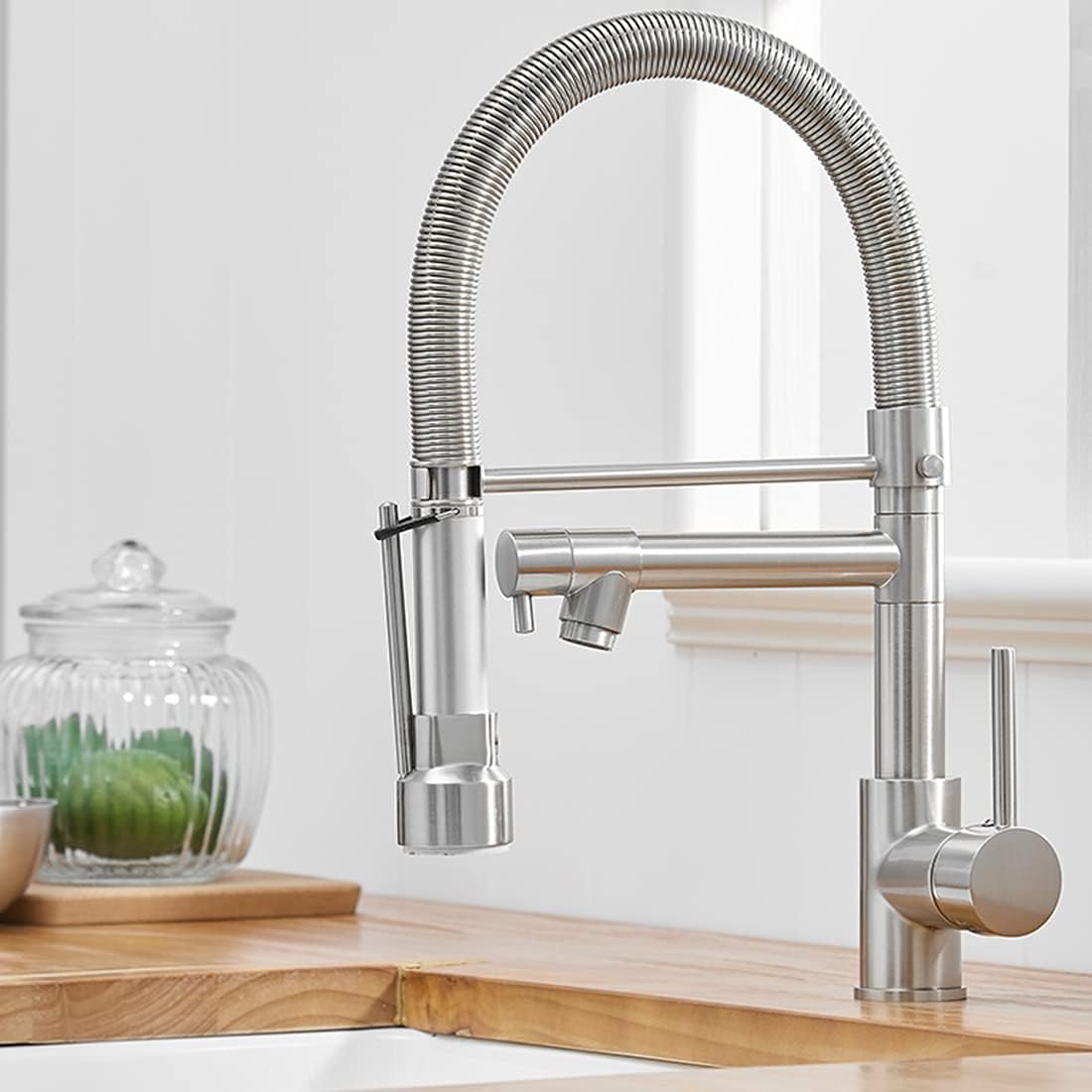 Bateria kuchenna, bateria kuchenna z wyciąganą wylewką, bateria kuchenna do zlewu, bateria kuchenna z wyciąganą wylewką, nikiel szczotkowany