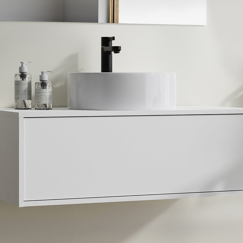 Szafka łazienkowa wisząca biała z okrągłą umywalką - 94 cm - TEANA II