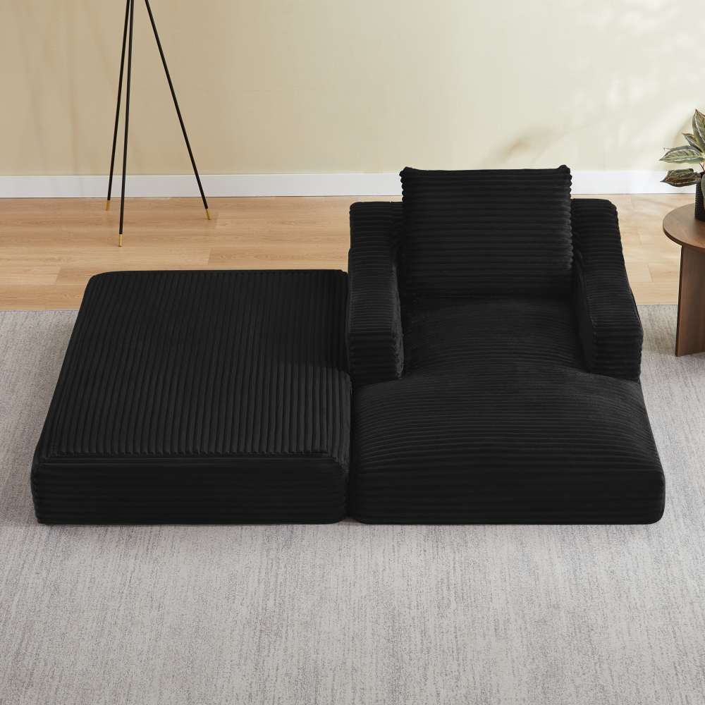 Fauteuil relax velours côtelé, design moderne, 2 couches transformable en lit, mousse haute densité, salon chambre - 4