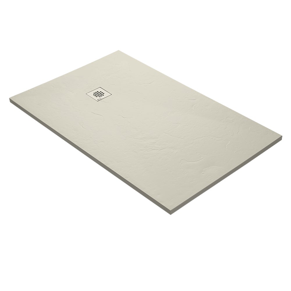 Plato de ducha resina 120 x 80 cm beige efecto pizarra - rejilla cuadrada decentrada
