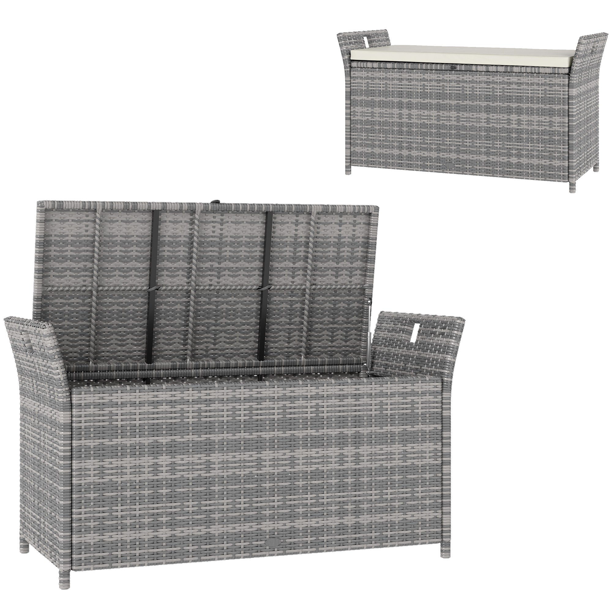 Banc coffre de rangement extérieur en résine tressée 250L avec coussin amovible,pour jardin,balcon,blanc - 2