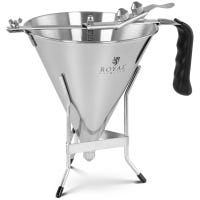 Royal Catering RC-OF05 Entonnoir à Piston Professionnel 1,8 L Inox - Avec 3 Douilles Et Support Antigoutte