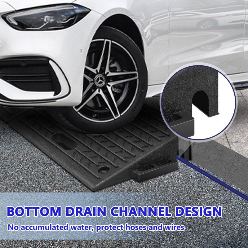 Lot de 2 Rampe de chargement avec poignées, Rampe de Trottoir en Caoutchouc 11 cm de Haut Portable pour Voiture, Moto, Fauteuil Roulant - 4